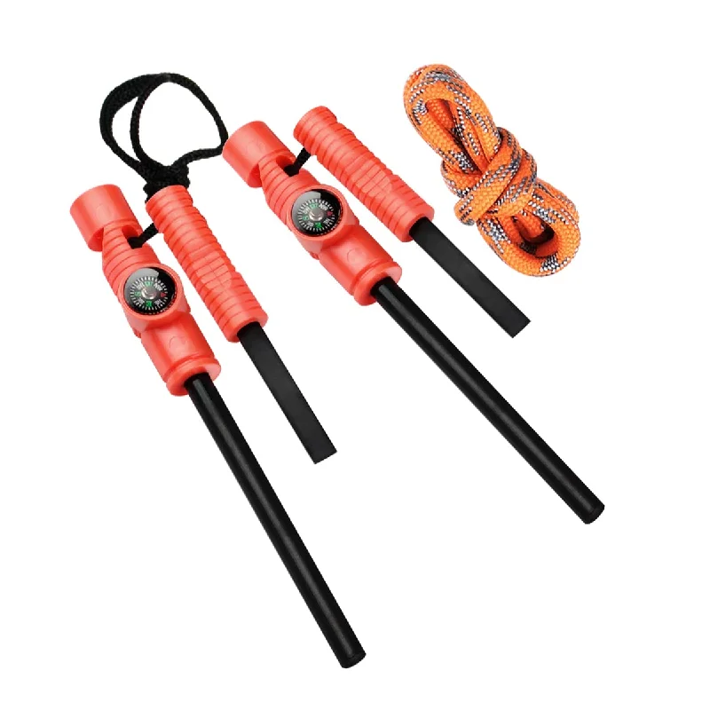 2 Pcs Fire Starter Fire Steel With Paracord And Whistle For Camping, Hiking, Hunting, Backpacking, Boating, Emergency Rescue