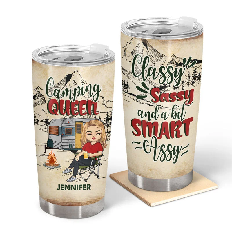 Camping Chibi Girl Classy Sassy Queen - Personalized Custom Tumbler