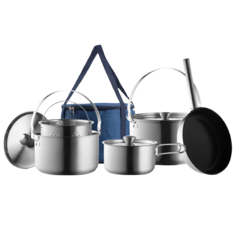 NEW! Camping Cookware Set 304 Stainless Steel 8-Piece Pots & Pans