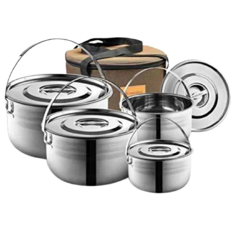 5 Pc stainless steel Pots and Pans Cookware Kit for Camping and Kitchen