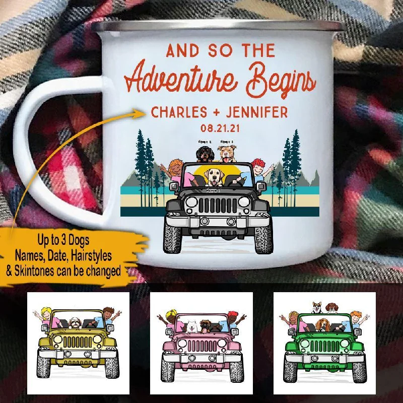 Camping Couple Custom Enamel Mug So The Adventure Begins Personalized Gift