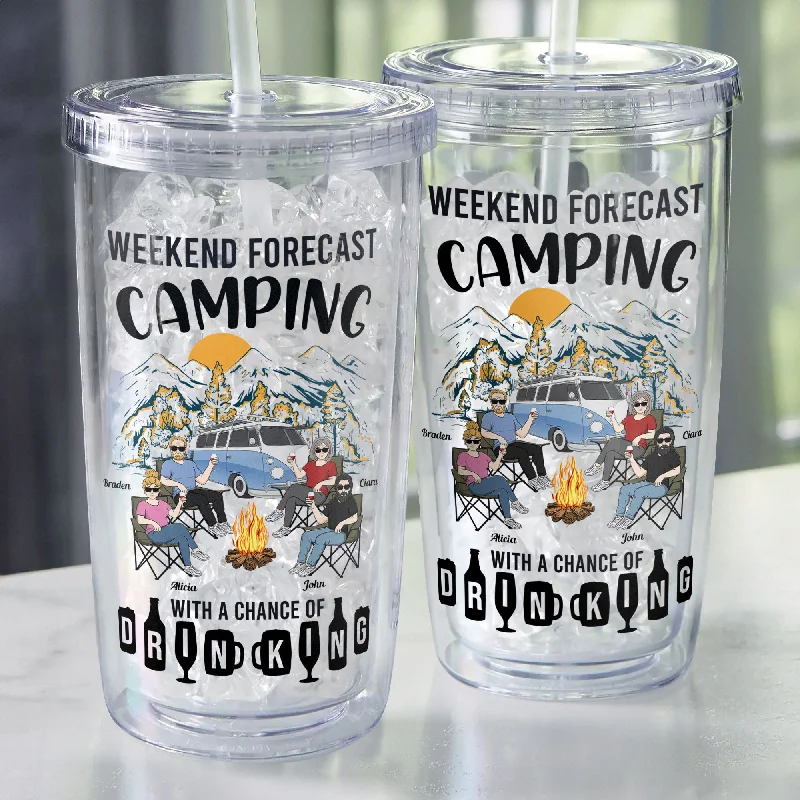 Camping With A Chance Of Drinking - Personalized Acrylic Tumbler With Straw