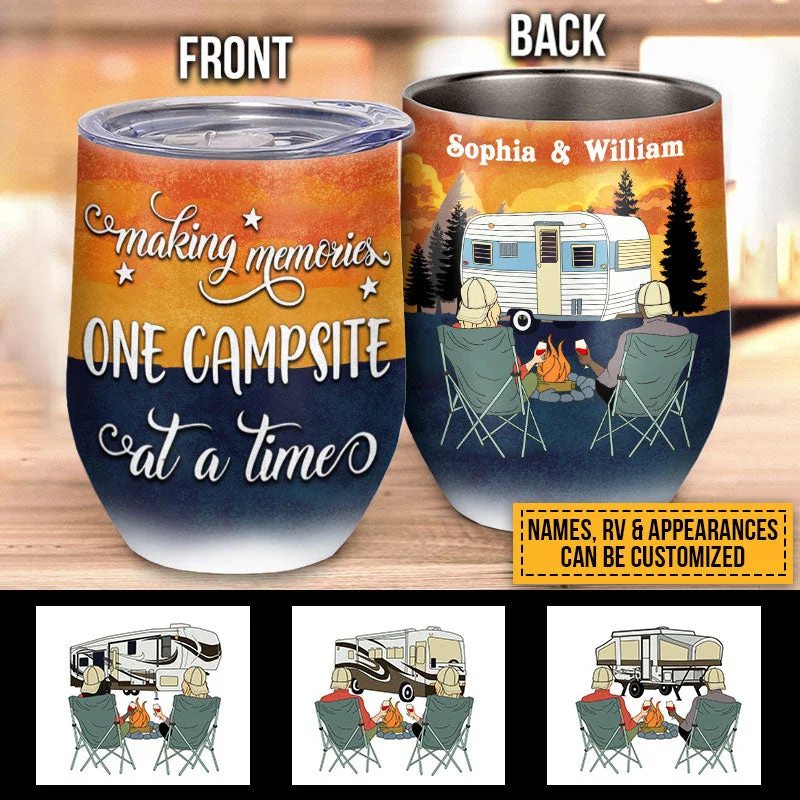 Personalized Camping Couple Retro Making Memories Custom Wine Tumbler