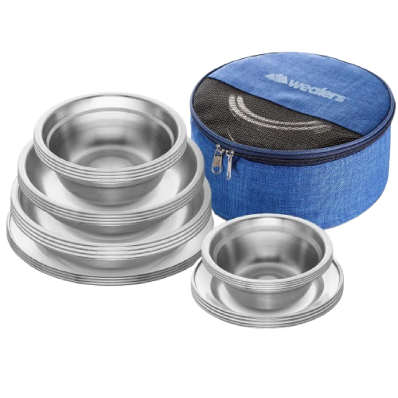 Stainless Steel Plates and Bowls Camping Dinnerware Set for Kids and Adults with Travel Kit