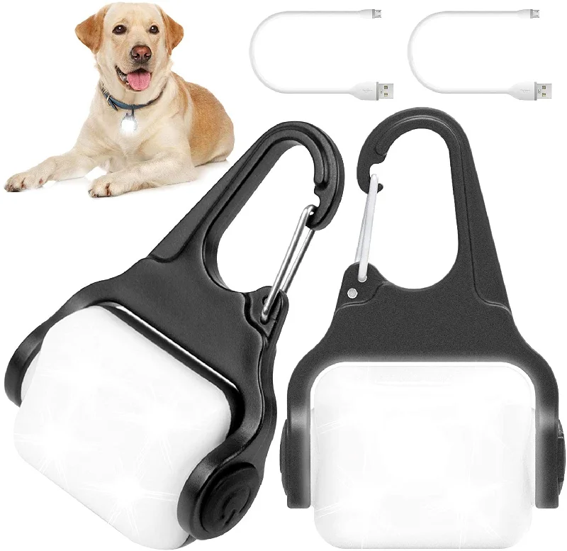 Dog Lights for Night Walking, Clip on USB Rechargeable Dog Collar Light, 3 Light Modes Dog Light, IP65 Waterproof Dog Night Light, LED Safety Light for Running, Camping, Climbing, Bike, 2 Pack