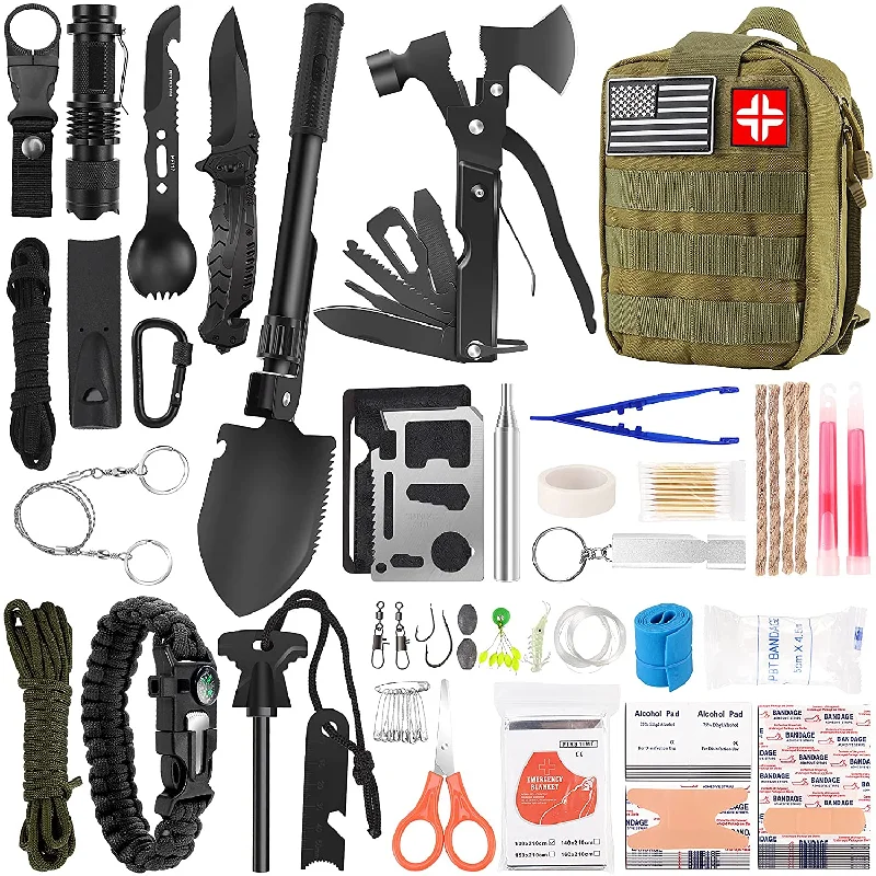 Emergency Survival Kit and First Aid Kit, 142Pcs Professional Survival Gear and Equipment with Molle Pouch, for Men Camping Outdoor Adventure