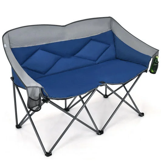 Folding Camping Chair with Bags and Padded Backrest-Blue