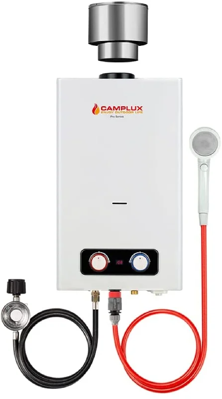 Tankless Water Heater, Camplux 2.64 GPM Outdoor Propane Gas Water Heater with 4.33" Rain Cap, Camping Shower, White