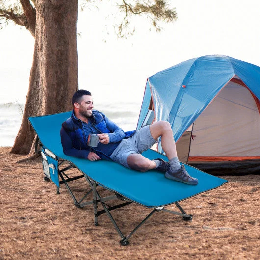 Wide Foldable Camping Cot with Carry Bag-Blue